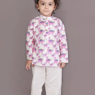 Kids Unisex Cotton Nightsuit – Purple Dinosaur Print Kurta & Pyjama Co-ord Set
