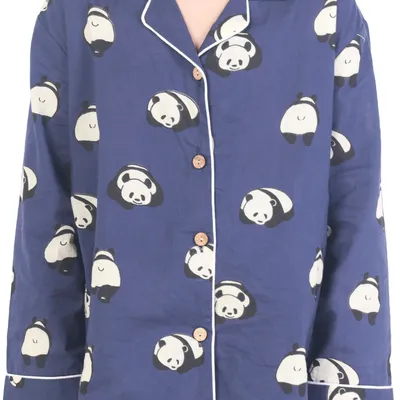 Kids Cotton Nightsuit – Blue Panda Print Shirt & Pyjama Co-ord Set for Boys & Girls