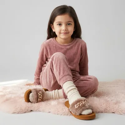 Onyc Supercomfy Brown Fur Sliders For Girls Brown