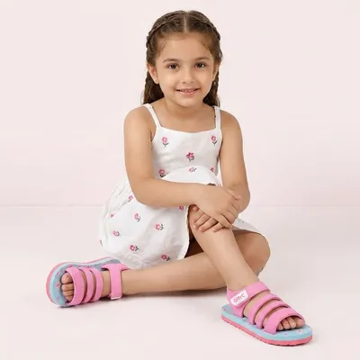 Premium Floral Sandals Sky Blue Pink Girls Sky Blue