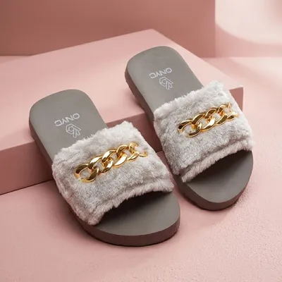 Onyc Supercomfy Kids Slippers For Girls Grey Fur Sliders Gray