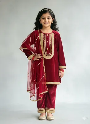 Maroon Velvet Kurta Co-ord Set