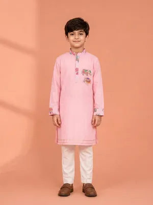 Pink elephant print kurta set