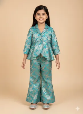 Aqua Blue Brocade Co ord set
