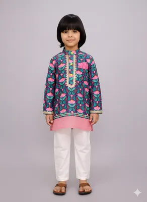 Midnight blue floral print kurta set