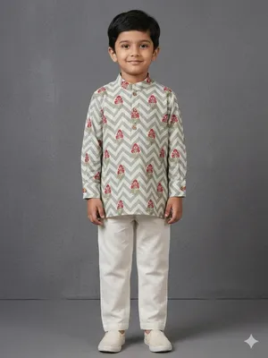 Grey floral print short kurta set