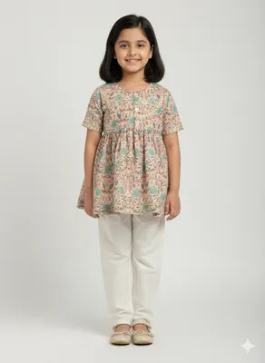 Beige floral jaal print kurta set