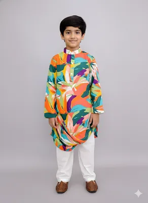 Multi colour parrot print kurta set