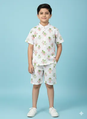 off white floral print summer shirt shorts