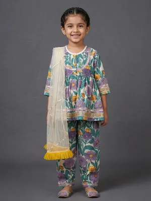Purple flower print angrakha set