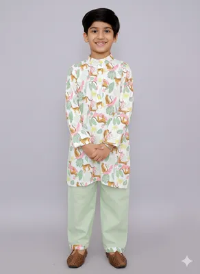 White tiger print kurta set