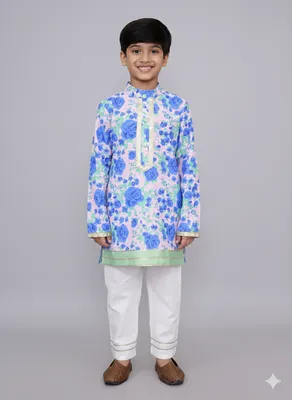 Blue rose print kurta set