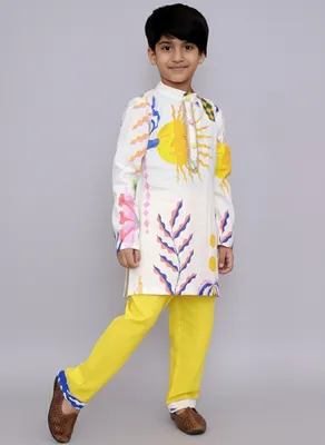 Yellow sun print kurta set