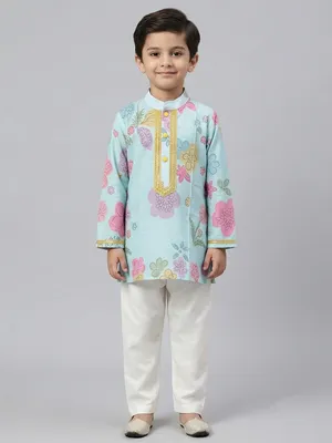 Blue flower print kurta set
