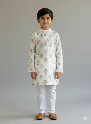 off white floral print kurta set