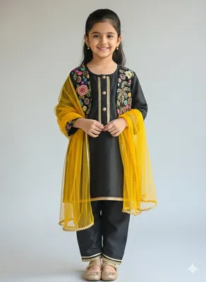 Black Embroidered Kurta Set with Dupatta