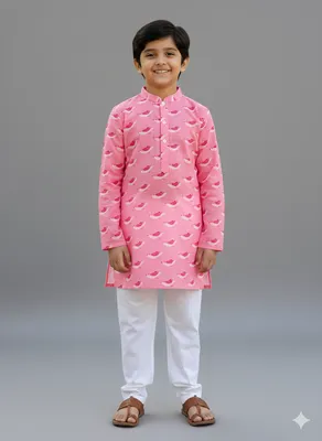 Pink bird print kurta set