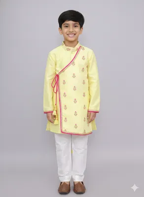 Yellow chanderi angrakha