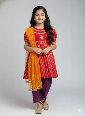 Red Chanderi A- line Kurta with contrasting bottom