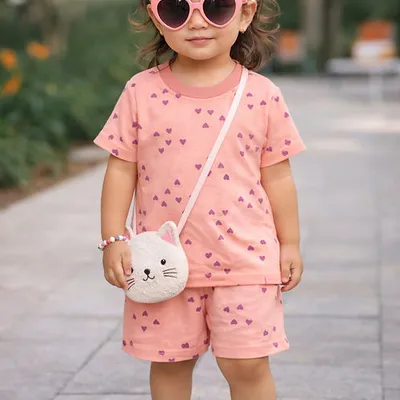 Shorts And Tee Set Pink Hearts