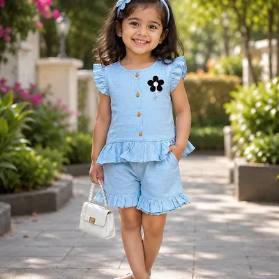 Frill Set For Girls Light Blue