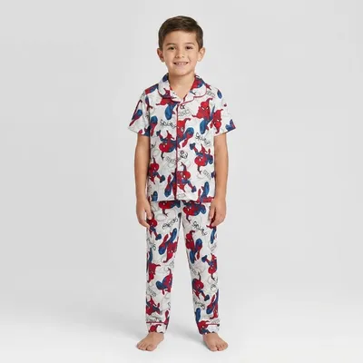 White Cotton Spider-Man Printed Night Suit for Kids