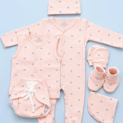 Organic Cotton 7 Pc New Born Set- Ribbons