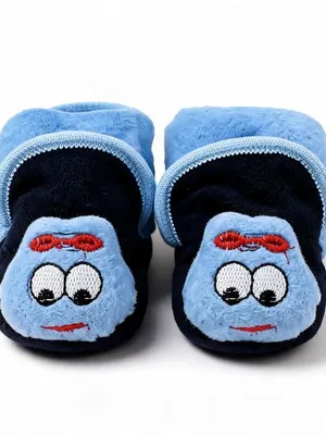 Blue Plush Baby Booties for Infants