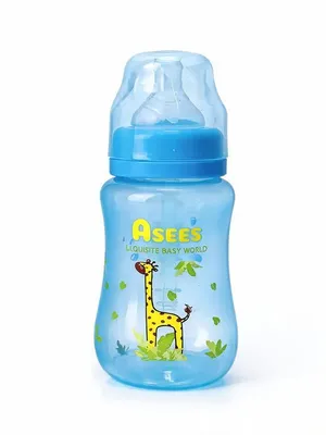 Blue 250 Ml Baby Feeding Bottle With Silicone Nipple