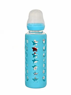 Blue Glass Baby Feeding Bottle for Infants