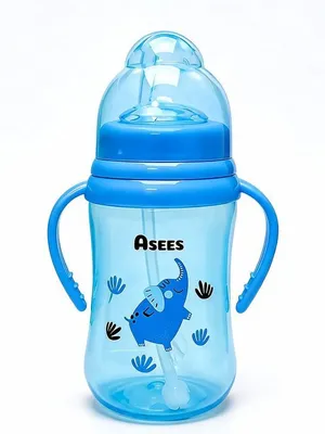 Blue 2 In 1 Wide Mouth Baby Sipper Bottle