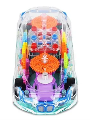 Kids Electric Transparent Concept Racing Car Toy with Flashing LED Lights and Music | 360 Degree Rotation Universal Driving | Mechanical Gear Design | 3 x 1.5V Batteries Not Included (Style 2)