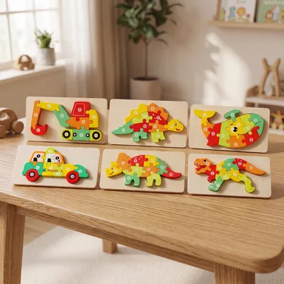Toddler Wooden Number Puzzles: Animals & Vehicles — Dynok