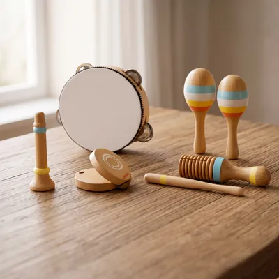 Wooden Musical Instrument Set for Kids – Tambourine, Maracas & More