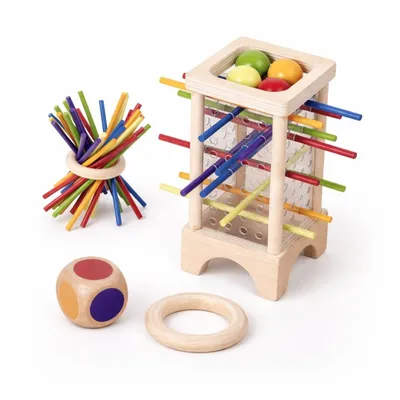 Wooden Tumble Tower Stick Game – Pull Out Sticks & Ball Drop Toy