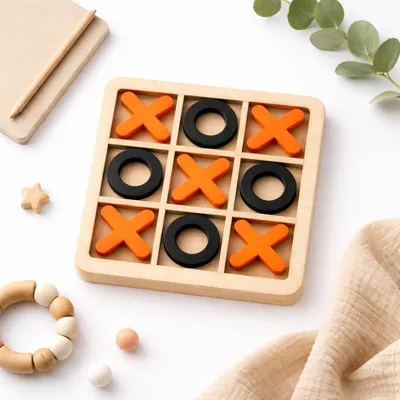 Wooden Tic Tac Toe Game for Kids | Montessori Educational Strategy Board Game