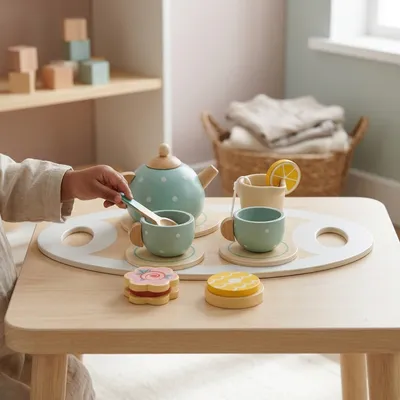 Kastha Toys Wooden Afternoon Tea Set – Pretend Play Kitchen Toy for Kids