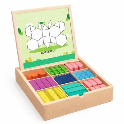 Wooden Magnetic Geometry Puzzle – 225 Piece Pattern Building Set