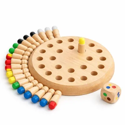 Wooden Memory Match Chess Game – Color Matching Board with Dice