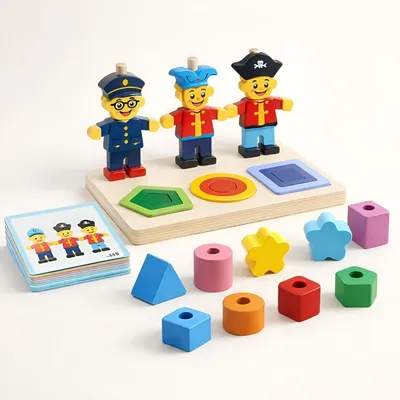Little Bear Shape Sorting & Stacking Puzzle Set with Pattern Cards