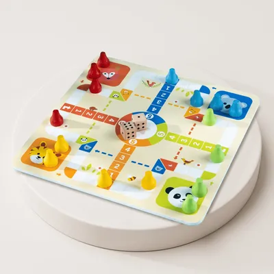 2-in-1 Wooden Ludo & Snake and Ladder Game – Animal Theme Board Game