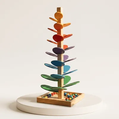 Rainbow Music Tree – Wooden Marble Run Tower for Toddlers