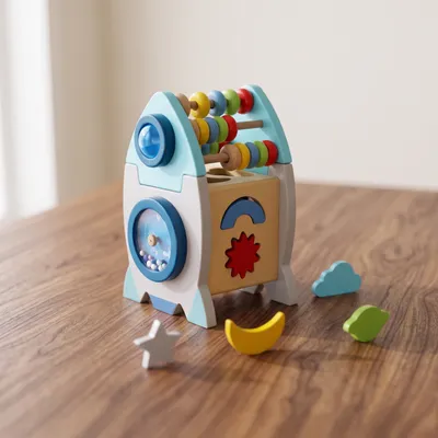 Rocket Wooden Abacus Activity Cube
