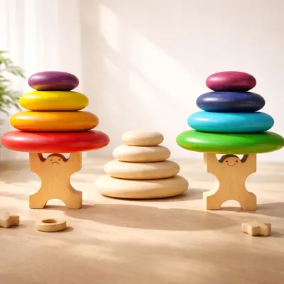 Wooden Pebble Stacking Toy – Rainbow Balance Stones for Kids