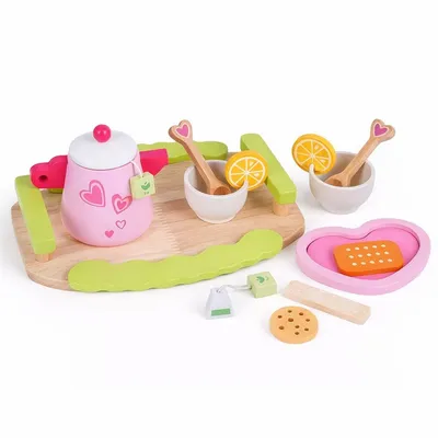 Pink Afternoon Tea Set – Wooden Pretend Play Teapot & Snacks Toy