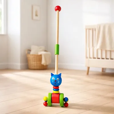 Wooden Cat Push Along Toy – Disassembling Animal Cart for Toddlers — KT-03