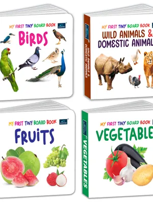 My First Tiny Board book- Vegetables, Fruits, Wild & Domestic animals and Birds (Set of 4) for Kids- Early Learning and Educational, Boost skills with engaging Bright Pictures- Ages 2+ Years
