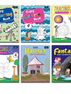 Copy Coloring Books For Kids - Set Of 6 Books - Tracing Copy Coloring Book - Part 3 & 4, Cute Houses And Many More