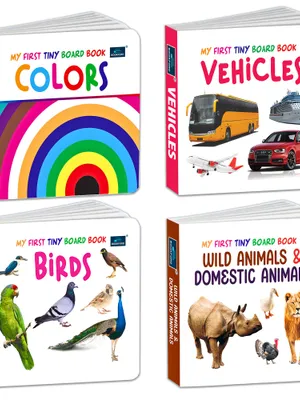 My First Tiny Board book- Colors, Vehicles, birds and Wild & Domestic animals (Set of 4) for Kids- Early Learning and Educational, Boost Creativity skills with engaging Bright Pictures- Ages 2+ Years