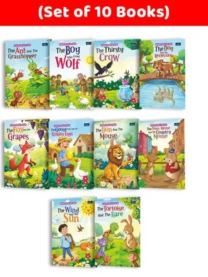 Fables World for Kids (set of 10) - The Ant and the Grasshopper, The Thristy Crow , The boy Who Cried Wolf , The Dog and His Reflection , The Fox and the Mouse, The Wind and the Sun, Tortoise & Hare